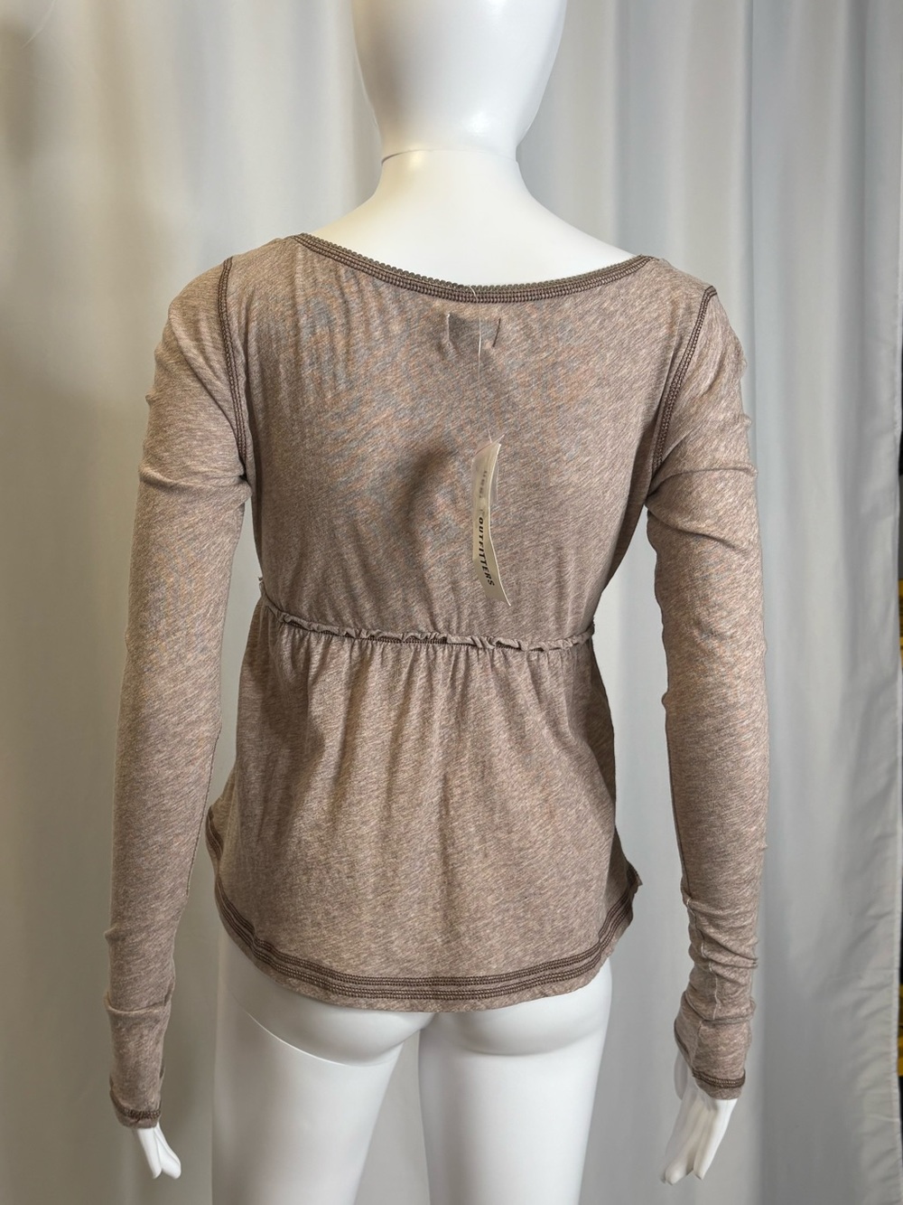 NWT BDG Brittney Long Sleeve Babydoll Henley Tee Womens Size Small Taupe Y2K - Picture 11 of 12